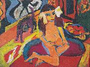 Ernst Ludwig Kirchner Madchen mit Katze oil on canvas